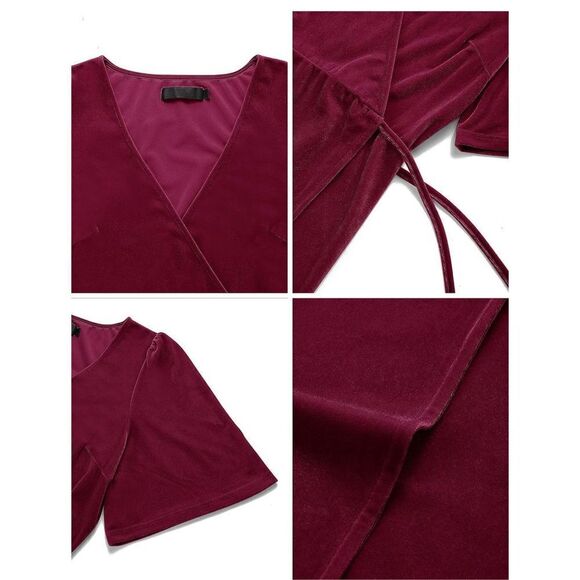 NEW MEROKEETY V Neck Wrap Velvet Maxi Dress Bridesmaid M - Picture 4 of 7